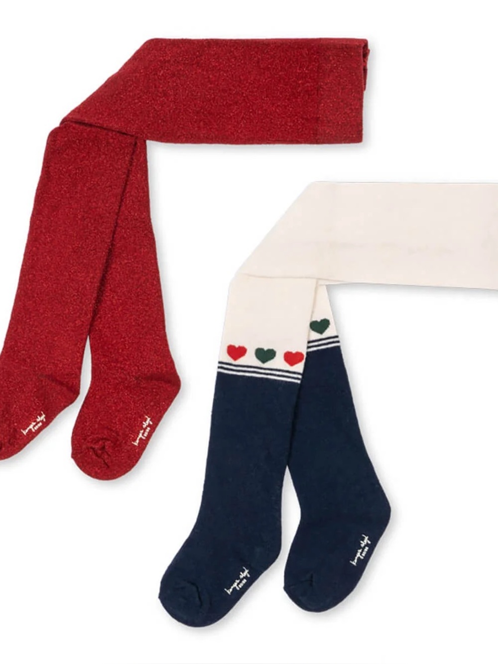 NWT Konges Slojd 2 Pack Lurex Baby Tights in Heart Mix